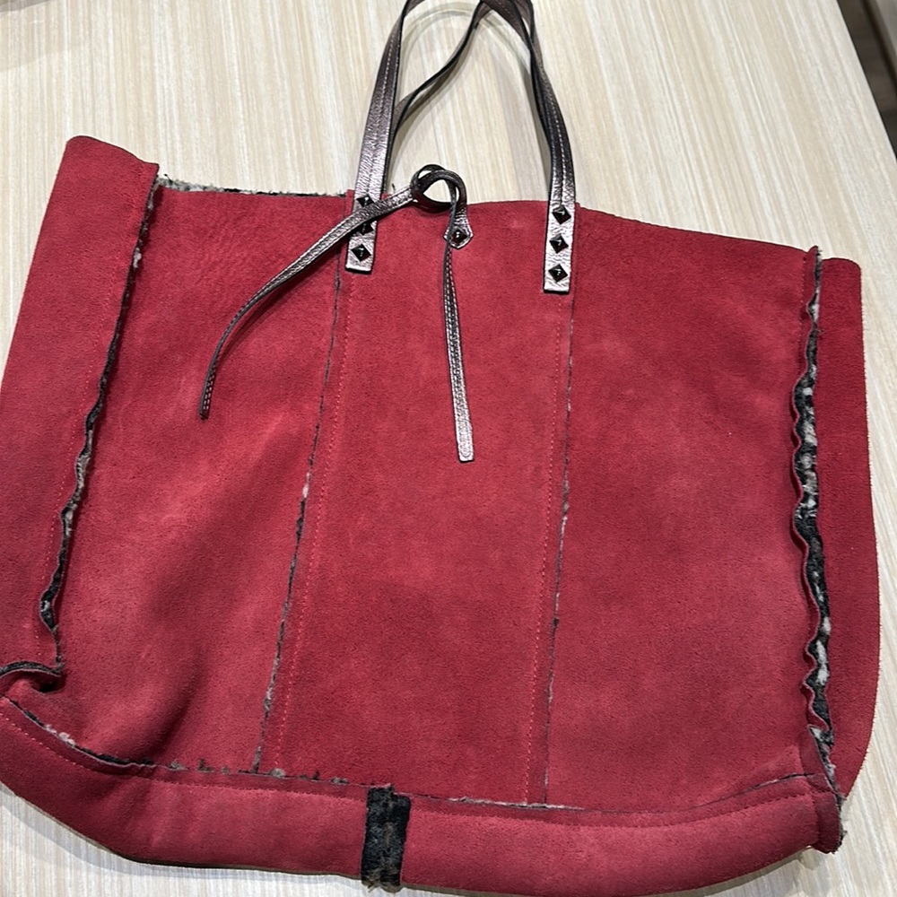 Rosella D suede tote reversible - red/burgundy with silver handles